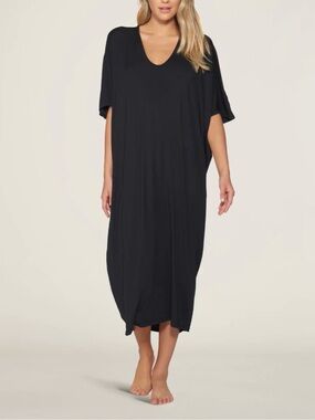 NWT Barefoot Dreams Luxe Milk Jersey Caftan Black Petite One Size Plus Lounge